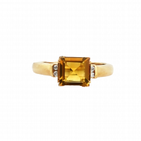 Estate Emerald-Cut Citrine & Diamond Ring