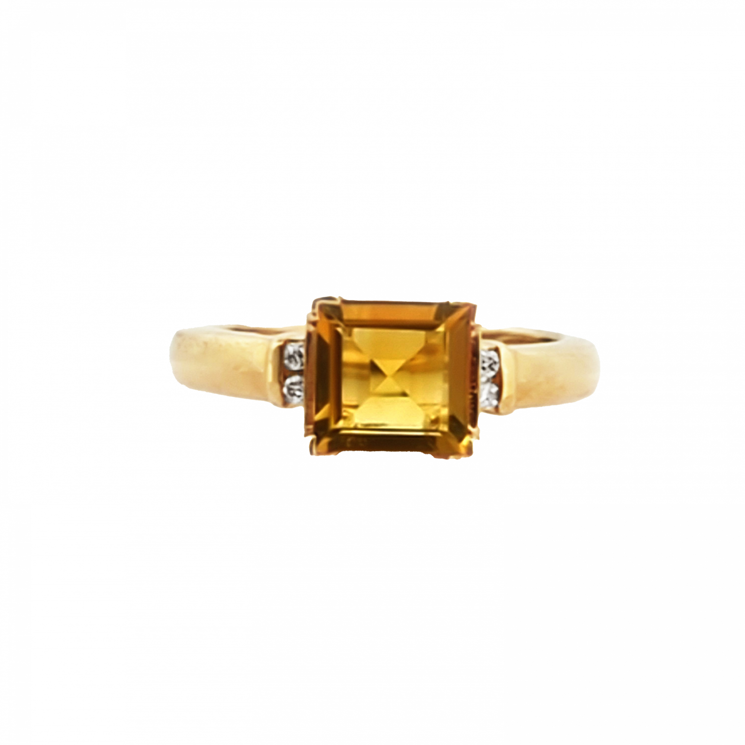 Estate Emerald-Cut Citrine & Diamond Ring