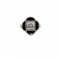 Estate Vintage Onyx & Diamond Filigree Ring