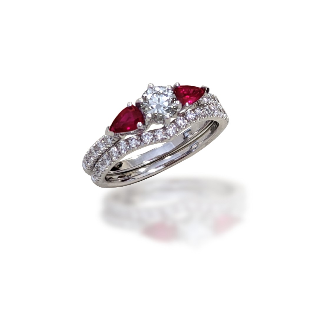 GB Jewelers Design Diamond & Pear Shaped Ruby Ring