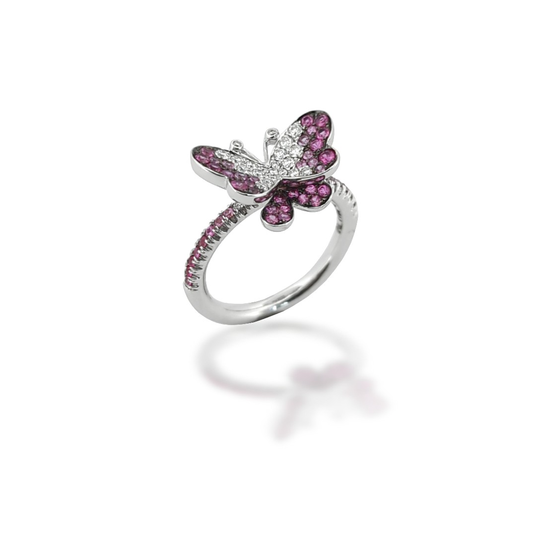 GB Jewelers Design Diamond & Pink Sapphire Butterfly Ring