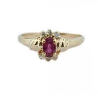 Estate Oval-Faceted Ruby & Diamond Ring