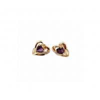 Estate Heart-Shape Amethyst & Diamond Earrings