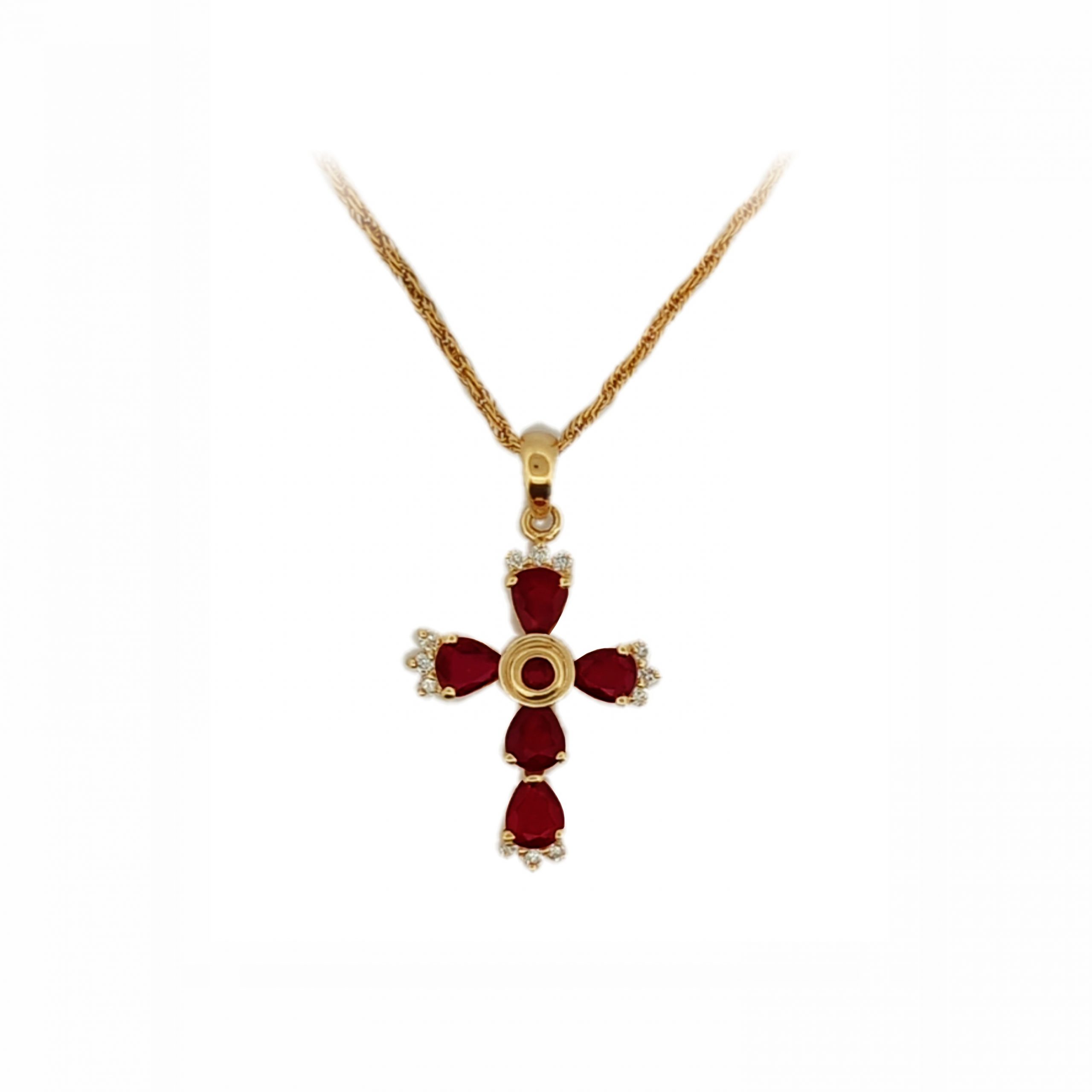 Estate Ruby & Diamond Cross Pendant