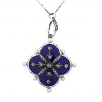 Vintage Enamel Pearl & Diamond Pendant